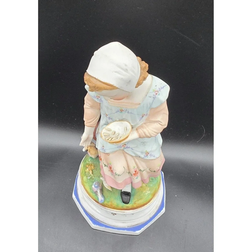 Antique French Porcelain Bisque Girl Feeding‎ Birds Figurine Sculpture 11